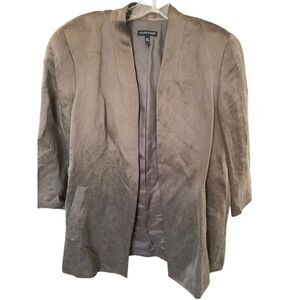 EILEEN FISHER Blazer L Organic Linen Silk Open Front 3/4 Sleeve Jacket Brown MED